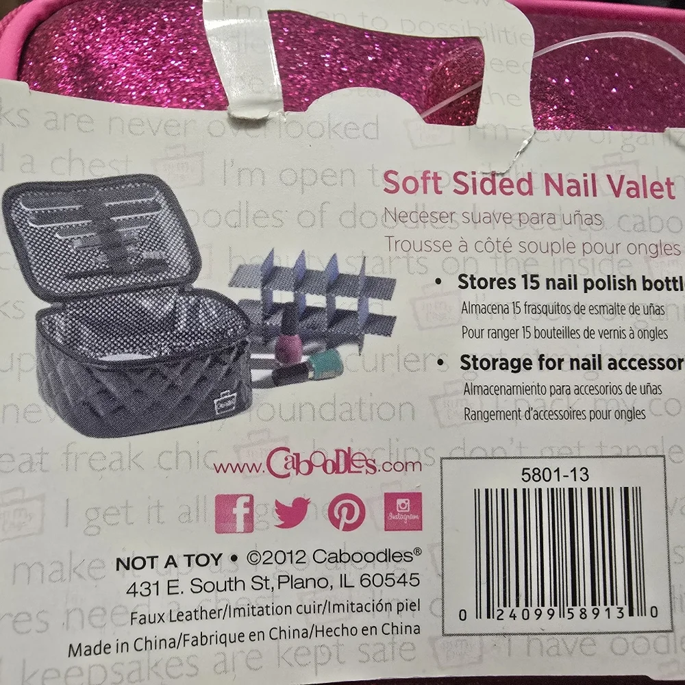 Caboodles soft sided nail valet/tote/case pink matallic Sparkle NEW